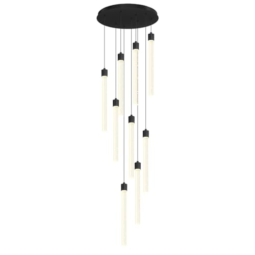 IDEQUY Modern 9-Lights Black Crystal Column Chandeliers for Entrance Dimmable LED Pendant Lighting Hanging Lights for Dining Room Bedroom Foyer Staircase Living Room by IDEQUY - Image 9