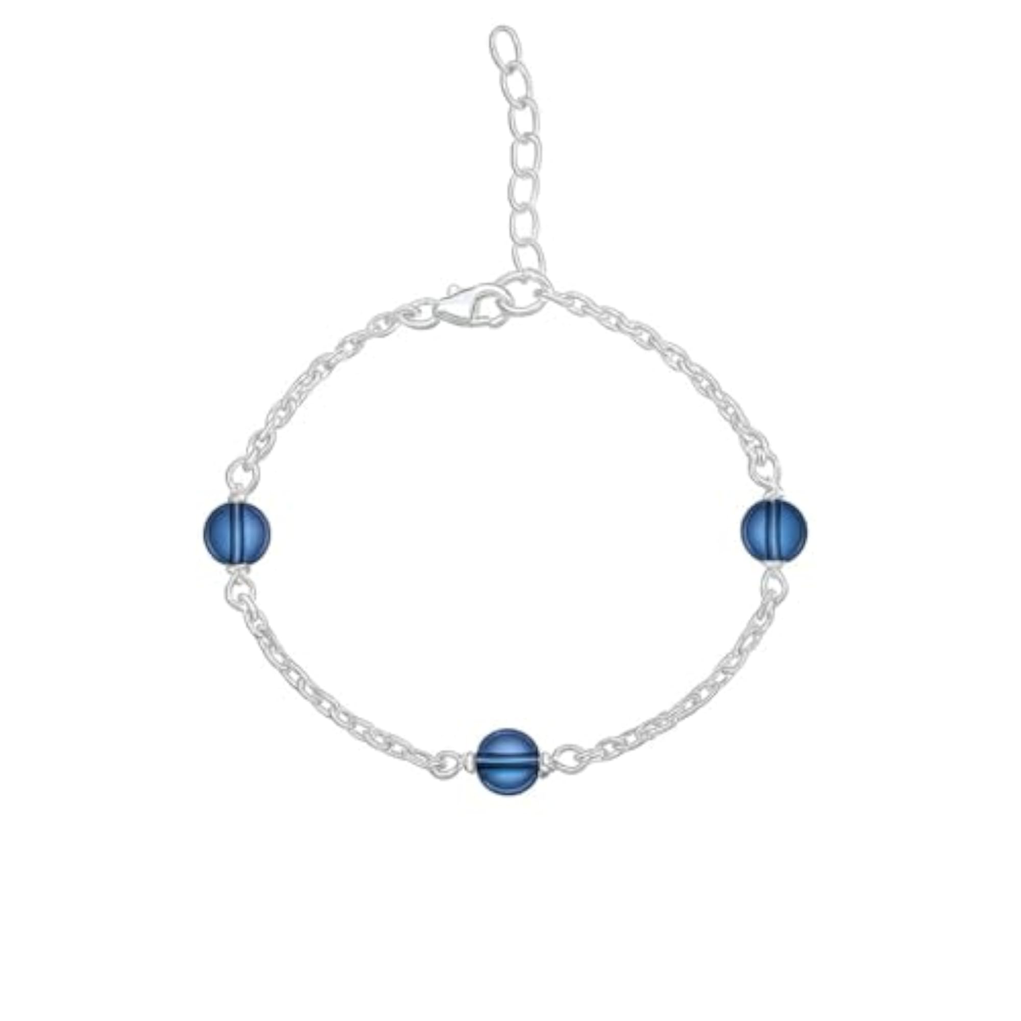 925 Sterling Silver Single Anklet with Midnight Blue Crystal Charms