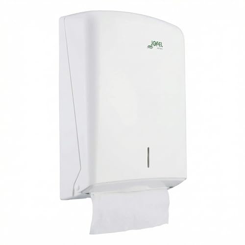 Jofel - Handtuchspender, Gesichtshandtuch, Wandhandtuchspender, bis zu 600 Zick-Zack-Handtücher, Hygienisch, Hochwertiges ABS-Gehäuse, Azure AH33700,Weiß