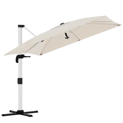 Devoko Parasol de balcon - 300 x 300 x 260 cm - En aluminium - Avec housse - Imperméable - Avec manivelle - Protection solaire UV50+ - Rotation à 360 °, beige