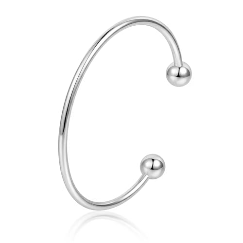Kritz Bracelet Femme Jonc Rond Fin Rigide Plaqué Argent - Bracelets Forme Ovale 4 mm Empilable Ajustable Acier inoxydable Hypoallergénique - Bijoux Manchette...