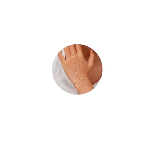 ÌF ME Hand Chain Bracelet Set 14K Gold Plated Durable Gold Bracelets for Women Adjustable Finger Bracelet Hand Jewelry with Extender Perfect for Everyday Wear Ring Bracelet Hand