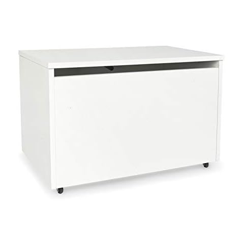 Leomark große Holzspielzeugkiste auf Rädern, Sitzbank mit Stauraum, Spielzeugkiste mit Deckel, Kinderbank - Truhenbank für Kinder, weiße Aufbewahrungsbox 91L, Höhe: 46 cm Cover