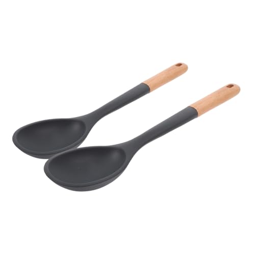 Zerodeko 2 Piezas Cuchara de Silicona con Mango de Madera de Utensilios de Cocina para Servir y Cocinar sin Pegajosidad Sartenes Antiadherentes
