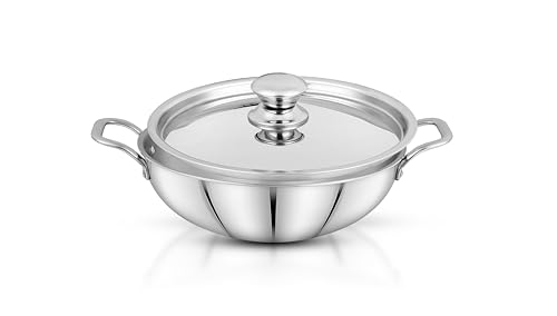 Image of Pigeon Trinity Triply Stainless Steel 4 Pc Cookware Set - Triply Kadai 2100ml with Common Lid | Fry Pan 1200ml | Saucepan 1700ml | ISI Certified.
