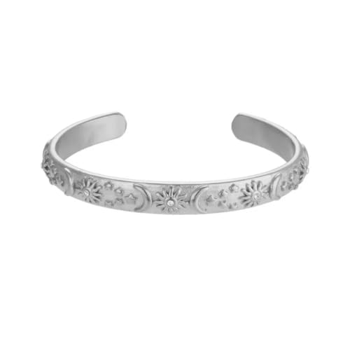 Vhh Store Waterproof Gold Plated Engraved Sun Star Moon Cuff Bracelet Ring Earrings Set Women Celestial Jewelry Stainless Steel thumb #6