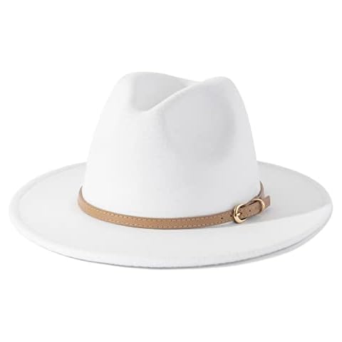 Lisianthus Women Classic Felt Fedora Wide Brim Hat with Belt Buckle, C-white, M Cover
