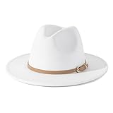 Lisianthus Women Classic Felt Fedora Wide Brim Hat with Belt Buckle A-White