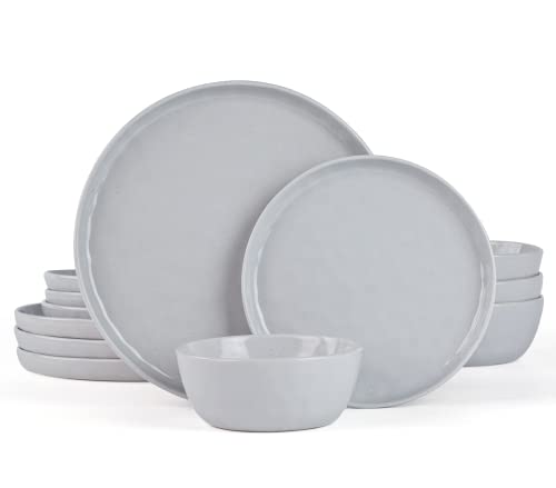 Famiware Mars Plates And Bowls Set, 12 Pieces Dinnerware Sets, Dishes Set For 4, Light Gray #TOP5