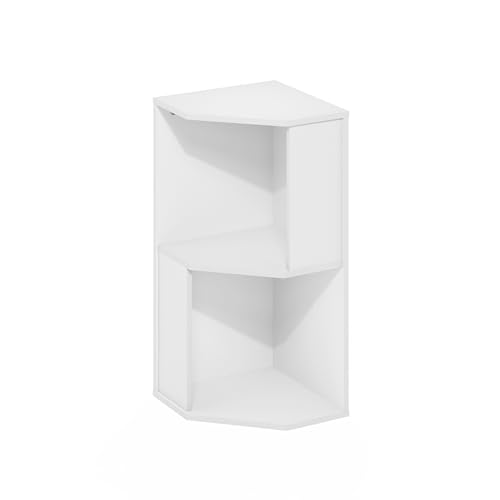 Image of Furinno ECON Corner Shelf, 2-Tier Corner Book Shelf, Standing Storage Shelves, Cube Display Rack, Bookshelf, for Organization and Storage, Living Room, Home Office, White