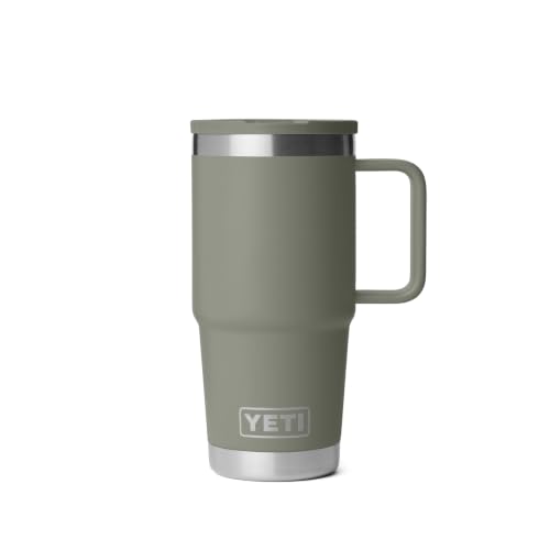 Image of YETI Rambler 20 oz Travel Mug with Flip Straw Lid - Stainless Steel, Vacuum Insulated, Leakproof, Cup Holder Friendly, Pampa Green