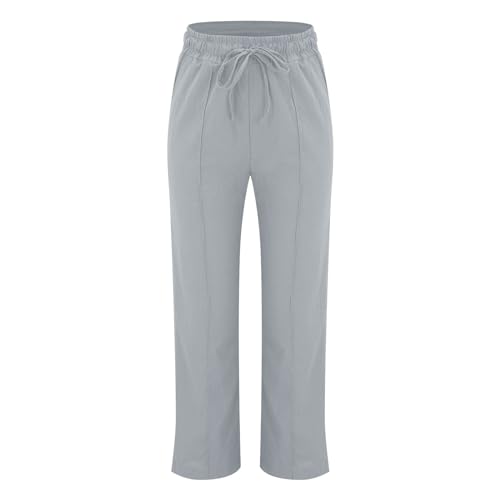 Linen Cotton Pants Women 2025 High Waisted Elastic Solid Trousers Palazzo Baggy Wide Leg Spri2