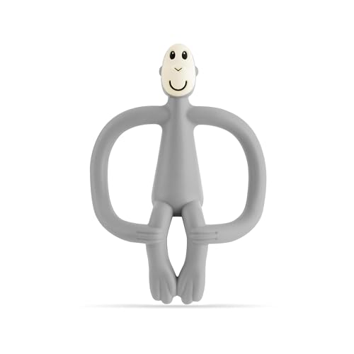 Matchstick Monkey, Original Teether & Gel Applicator, Antimicrobial Silicone Teething Toys for Baby, Easy to Grip, BPA Free, 3 Months Old+, 10.5 cm, Grey Monkey