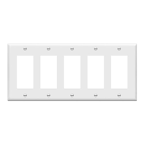 ENERLITES Decorator Light Switch or Receptacle Outlet Wall Plate Gloss Finish Size 5-Gang 4.50 x 10.03 Polycarbonate Thermoplastic 8835-W White