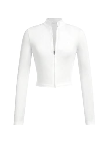 Girl's Full Zip Up Long Sleeve T Shirts Mock Neck Fitted Athletic Sports Workout Fall Tops