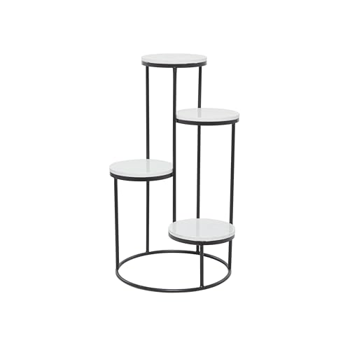Deco 79 Marble Indoor Plantstand 4 Tier Plant Shelf with Black Base, Plant Stand 17