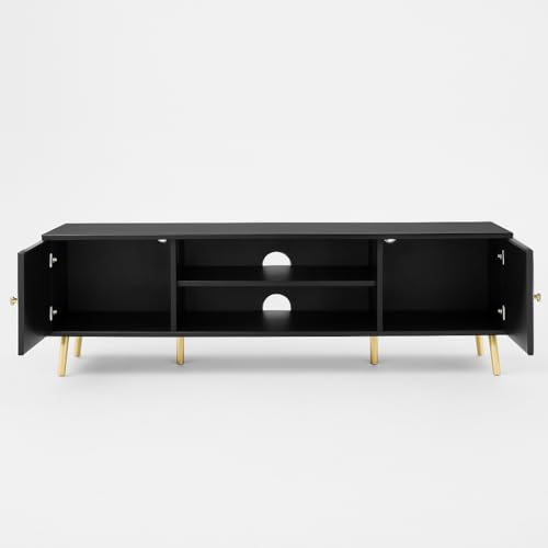 Image of Wooden TV Unit for Living Room | Media Console Movable TV Cabinet | Free Standing Tv Unit with 2 Door & 2 Shelf Storage | Sideboard Cabinet | HDMR Premium Wood & Iron (Black)