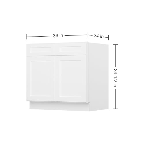 Image of Furinno Shaker Drawer Base Kitchen Cabinet with 2-Doors, Ready to Assemble, 24 D x 36 W x 34.5 H, White