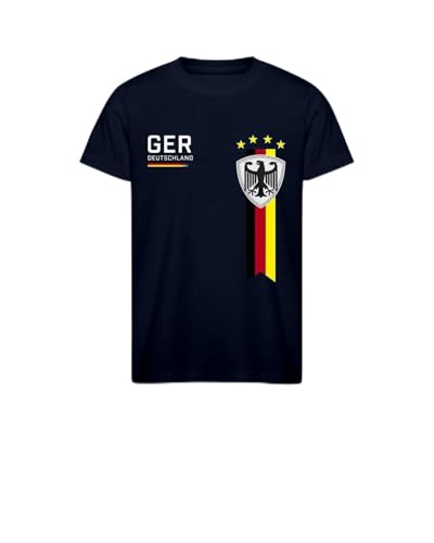 GER Deutschland Fußball Fan Design mit Adler Wappen 4 Sternen und Deutschlandflagge Shirt Kinder T-Shirt Navy Blau 128