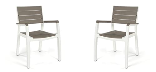 Keter Harmony - Pack x2 Silla jardín para Interior y Exterior con reposabrazos, apilable, Color Beige/Topo