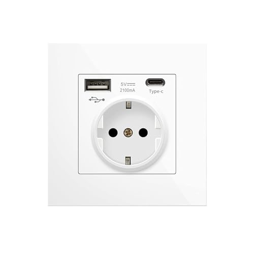 Enchufe de Pared 250V 16A. Toma de Corriente Empotrada. Enchufe Múltiple de una toma, 2 USB-A, 5V 2100mA de Carga Rápida. Enchufe Europeo Interior.