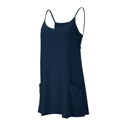 Athletic Dresses for Women with Shorts Casual Strappy Sleeveless Workout Tennis Mini Dress Summer Workout Romper Sundress with Pockets Navy,L - Image 7