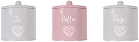 WiseAccordio® Set of 3 Multi Colour Embossed Hearts Canister|Steel Canisters Tea Coffee Sugar Canisters| Kitchen Storage Set |Powder coated steel