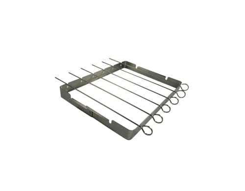 Griglia Pieghevole con 6 Spiedini per Barbecue BBQ Graticola Carne allo Spiedo kebab in Acciaio 32 x 26 x 3.5 cm