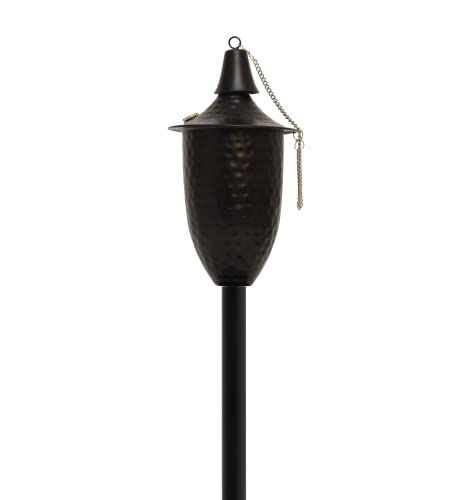 Legends Direct Elegant Set of 4 Tiki Style Torches for Outside Torch, 53\" Tall - /w Snuffer, Fiberglass Wick & Large 20oz Oil Lamp for Deck, Patio, Lawn, Garden, Luau (Small Hammered Black)