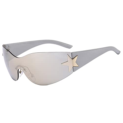 Generisch Moda Wrap Around Gafas de Sol para Hombre Mujer Estrella Ciclismo Gafas Futuristas sin montura, gris, talla única