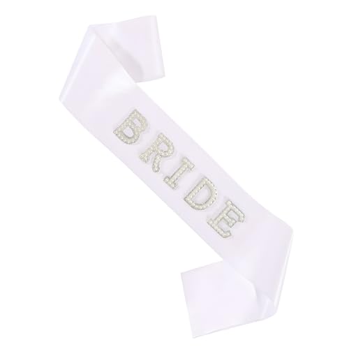 Reyuvidep Elegant Adjustable Pearl-Embellished Satin Sash for Bridal Celebrations and Special Occasions