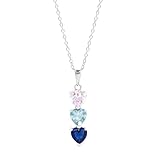 Custom 3 Stone Simulated Birthstone Heart Necklace (16
