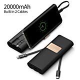 iWALK 20000mAh Power Bank Quick Charge QC3.0/2.0 Built-in Type-C & Micro USB Cables, Portable Charger External Battery Pack Compatible with iPhone XS X 8 7 6 5 SE Plus,Samsung S9/S8/S7 and More（Black）