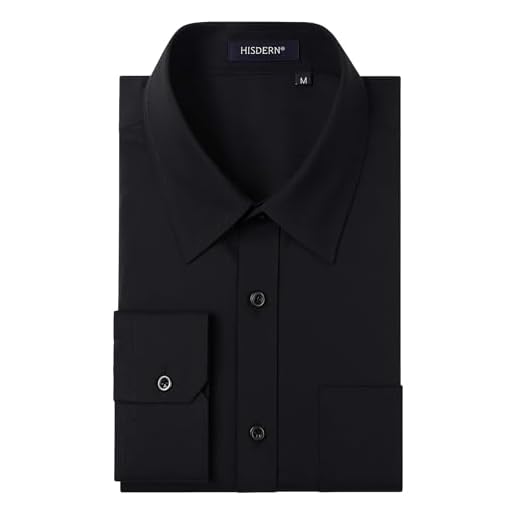 HISDERN Chemise Homme Manches Longues Chemises Regular Fit Chemises Habillée Business Coton Chemise pour Hommes Noir XXL