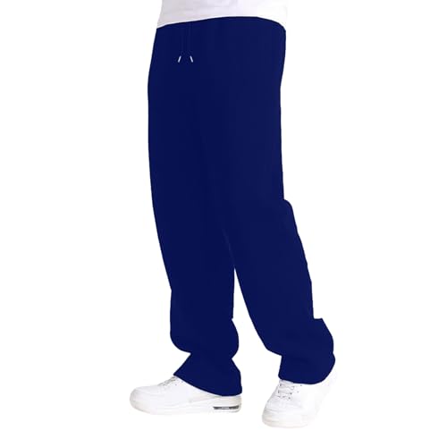 Mens Casual Sweatpants Straight Leg Fleece Workout Pants Elastic Waist Drawstring Joggers Solid Trousers with Pockets4