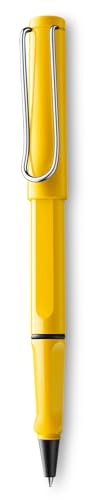 Image of LAMY Safari Rollerball Pen Medium Tip | Yellow Body with Metal Clip, Matt ASA Plastic | With LAMY M63 Refill, Blue Ink