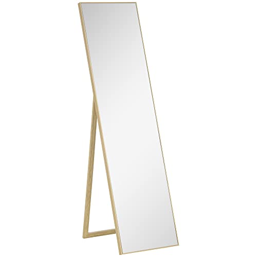 Cenbunsh Miroir sur Pied Aspect Bois, Miroir Pleine Longueur, Miroir de Coiffeuse, argenté/Marron Clair, 40 x 35 x 147 cm, pour Chambre et Couloir