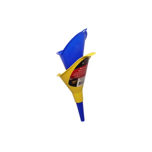 K Tool International 74670 Multi-Purpose and Big Mouth Funnel Set for Garages, Repair Shops and DIY, Radiator Fill and Multi-use, No Mess Splash Guards, Blue/Yellow, 2 Piece
