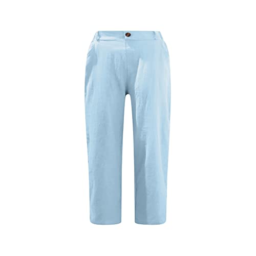 Pantalon grande taille femme en coton et lin décontracté à cordon