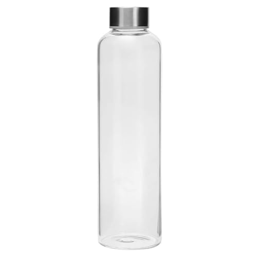 Image of SIMPARTE Borosilicate Glass Water Bottle 1000ml | Leak-Proof, Freezer Safe, Wide Mouth | Stainless Steel Cap | Perfect for Office, School, Travel | Set of 1