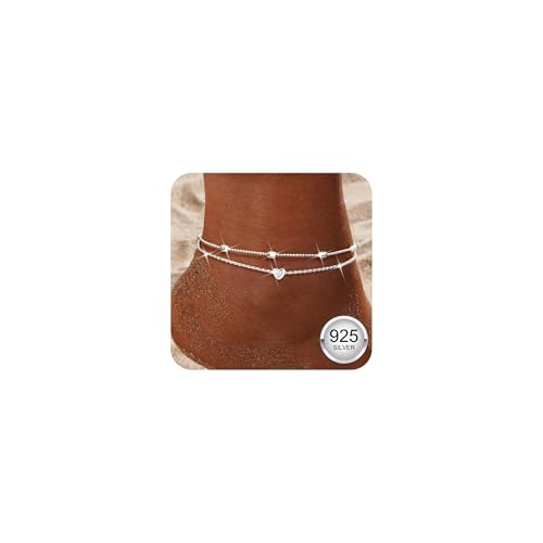 YADOCA Cavigliera Donna Argento 925 Impermeabile Regolabile Cavigliera Argento 925 Donna Cuore Perline CZ Cavigliere Donna