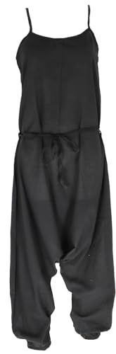 GURU SHOP Boho Jumpsuit, Baumwoll Sommer Pluderhose, Overall, Aladin Hosenkleid - Schwarz, Damen, Baumwolle