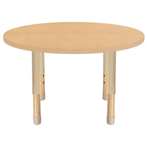 Image of 36 inch x 36 inch Round Kids Classroom Table with Adjustable Chunky Wood Legs