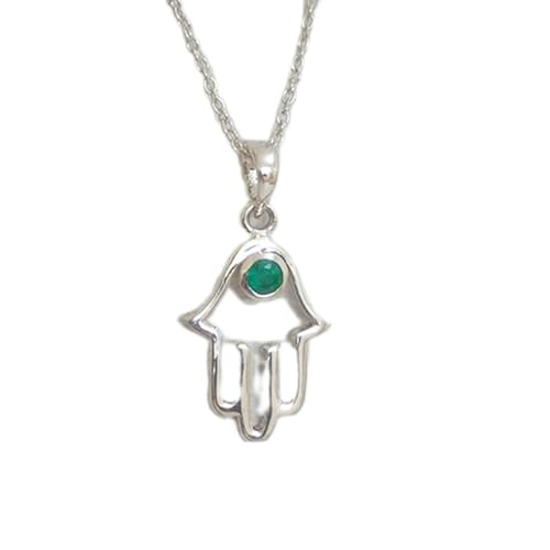 Collier émeraude naturelle pendentif main de Fatima argent 925 chaîne 45 cm vert