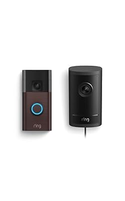 Ring Outdoor Cam Pro, Plug-In (Newest Model), Black with Battery Doorbell, Venetian Bronze