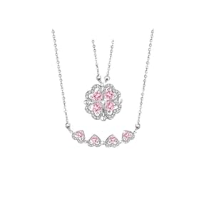 Sterling Silver Heart Shaped and Four Leaf Clover Convertible Pendant Necklace Crystals Jewelry for Women