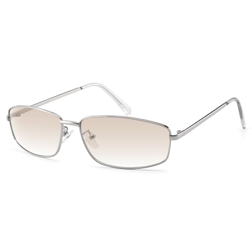 GLARDEFE Y2k Sunglasses for Women - Trendy 2000s Fashion Sun Glasses Futuristic Rave Shades(Silver/Gradient Silver)