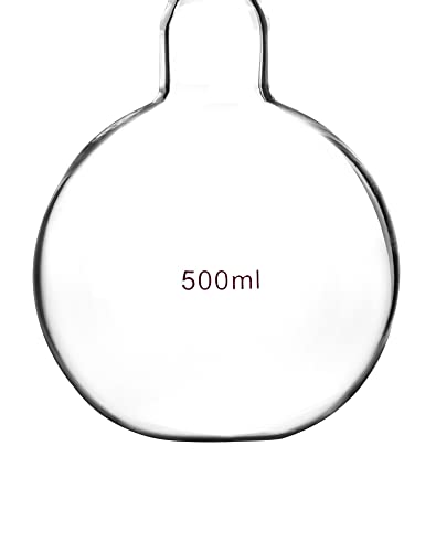 Qwork Glass 500Ml Single Neck Flat Bottom Boiling Flask, With 24/40 Standard Joint, Heavy Wall Distillation Receiving Apparatus, Taper Outer Joint Lab Glassware, 500Ml #TOP2