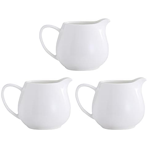 12 OZ 3 Pack Porcelain Creamer with Handle, Pure White Cream Pitcher Sauce Pitcher Serving for Coffee Tea Milk - White Cover