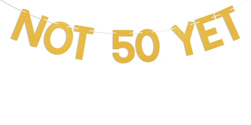 Image of Not 50 Yet Banner - Last Year in My 40s Banner, Happy 49th Birthday Sign, Cheers to 49 Years, Funny 49th Birthday Party Decorations Gold Glitter